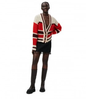 CARDIGAN A RIGHE ROSSO GANNI