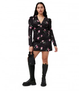 VESTIDO MINI CON FLORES NEGRO GANNI