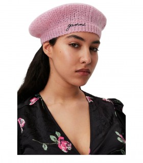 GANNI ROSA MOHAIR BASKENMÜTZE