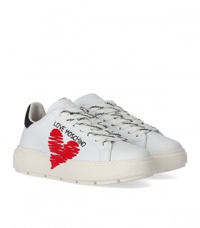 LOVE MOSCHINO WITTE SNEAKER MET HART