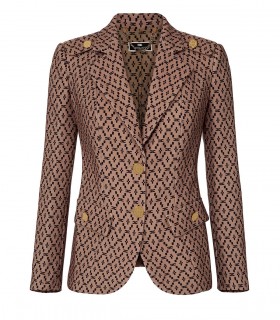 ELISABETTA FRANCHI DOVE GREY MONOGRAM SINGLE-BREASTED BLAZER