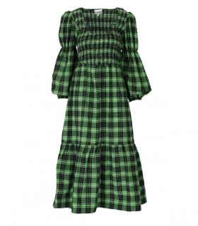 GANNI GREEN CHECKED SEERSUCKER DRESS