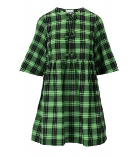 GANNI GRÜN KARIERTES SEERSUCKER-MINI-KLEID
