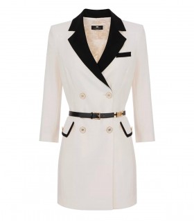 ELISABETTA FRANCHI BUTTER SCHWARZ ZWEIFARBIGES MANTELKLEID