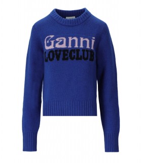 GANNI GRAPHIC ELECTRIC BLUE CREWNECK SWEATER