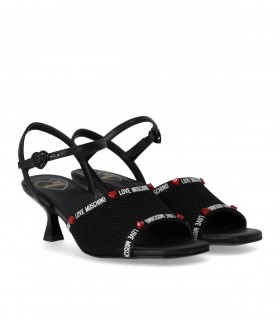 SANDALIA DE TACÓN NEGRA CON LOGO LOVE MOSCHINO