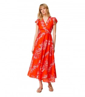TWINSET ORANGE LANGES KLEID MIT BLUMEN