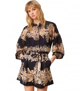 TWINSET SCHWARZES HEMD MIT BLUMEN