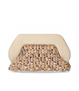 THEMOIRè TIA STRAW BEADS BEIGE CLUTCH