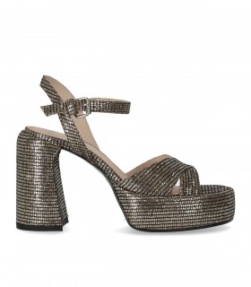 ELENA IACHI LEXY SCHWARZ GOLD SANDALE MIT ABSATZ