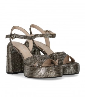 ELENA IACHI LEXY BLACK GOLD SANDAL MET HAK