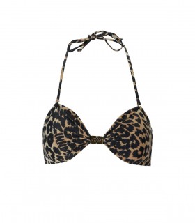 SUJETADOR DE BIKINI BANDEAU ESTAMPADO LEOPARDO GANNI