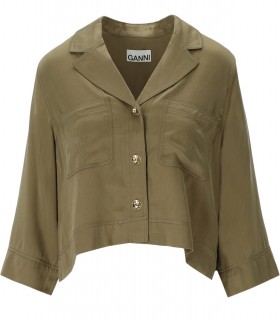 CAMICIA CROP SATIN VERDE GANNI