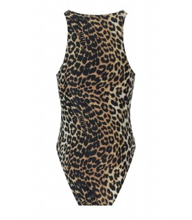 GANNI LEOPARD-PRINT CUT-OUT SWIMSUIT