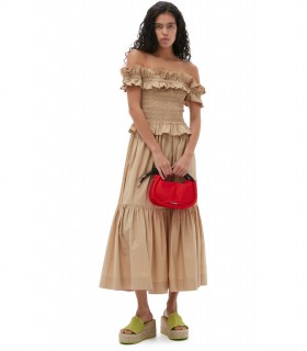 FALDA CON VOLANTES BEIGE GANNI