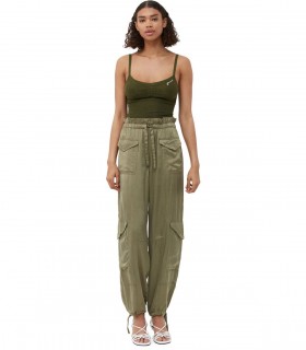 GANNI SATIN GROEN CARGO BROEK