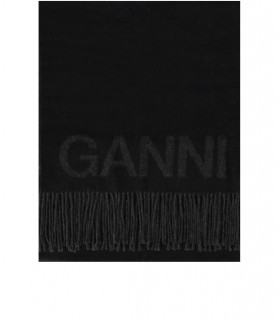 GANNI ZWART SJAAL MET LOGO