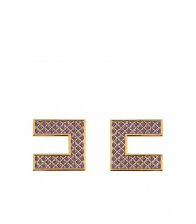 ELISABETTA FRANCHI MAXI LOGO GOLD LILAC EARRINGS