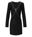 ELISABETTA FRANCHI BLACK MONOGRAM DRESS WITH JEWEL