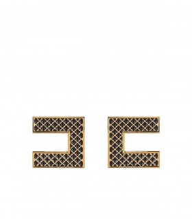 ELISABETTA FRANCHI MAXI LOGO GOLD BLACK EARRINGS