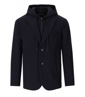 CHAQUETA DE BOTONADURA SENCILLA CON CAPUCHA AZUL EMPORIO ARMANI