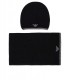 EMPORIO ARMANI BLACK GREY BEANIE+SCARF SET WITH LOGO