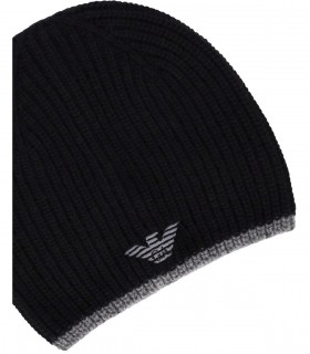 EMPORIO ARMANI SCHWARZ GRAU BEANIE+SCHAL SET MIT LOGO